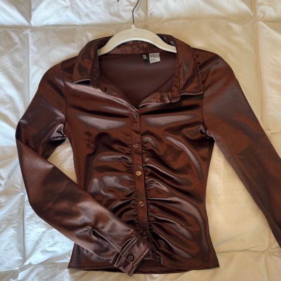H&M Tops - H&M Shiny Brown Button-Down Shirt